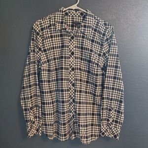 Talbots Women's Checkered  Metallic Strips /Black and White Button Down Shirt